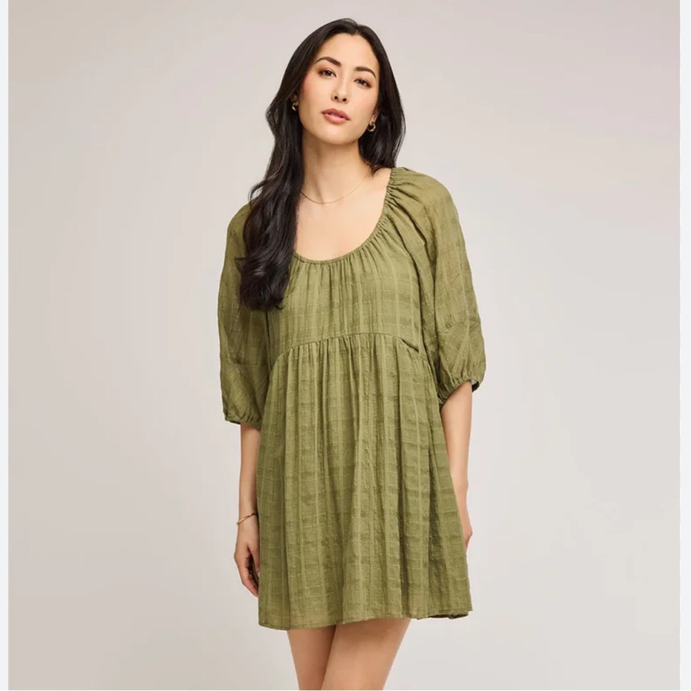 Olive Green Scoop-Neck Babydoll Dress